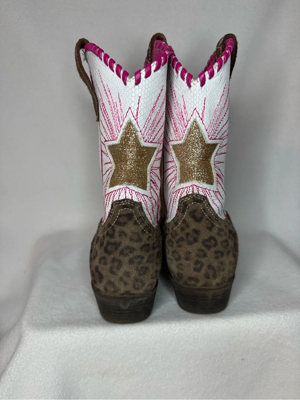 Ariat Girls Cowboy Boots Size 2 Brown Pink White Glitter Star Leopard Western
